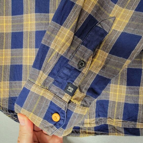 Scotch and Soda Flannel Button Down Shirt Mens S Long Sleeve Blue Gold Plaid - Picture 5 of 14